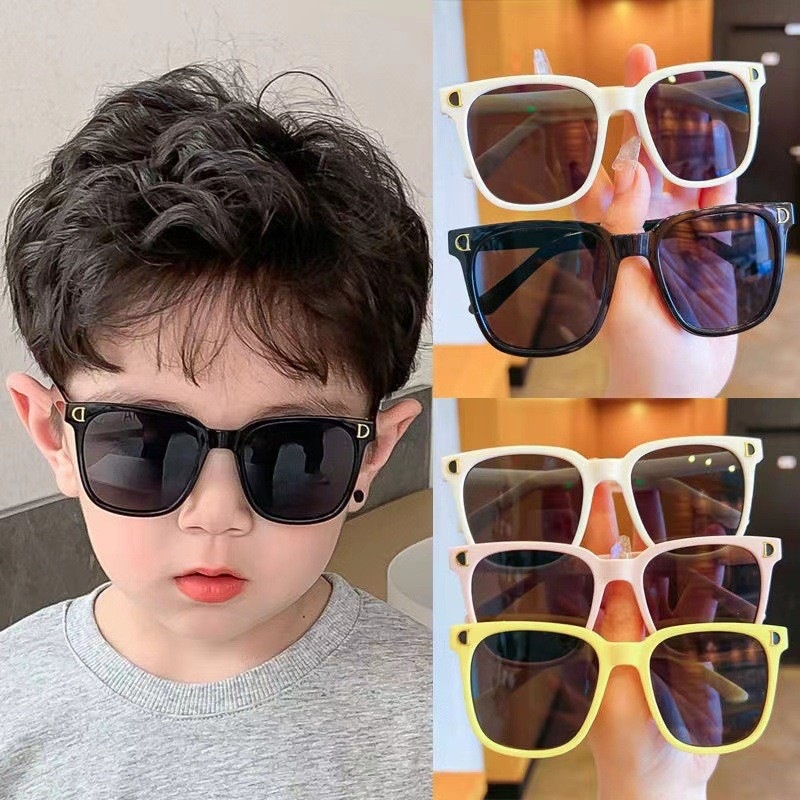 Óculos De Sol Para Crianças Acessórios Em Forma De D Estilo Coreano Retro Flow Boys and Girls Square Frame Sunglasses