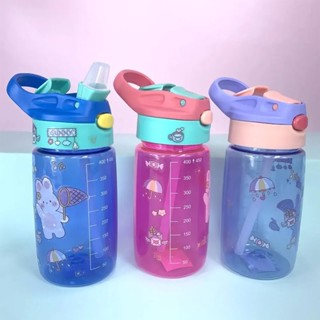 Garrafa Squeeze Canudo Infantil Plástico Garrafinha De água Com Trava Infantil Escolar Viagem - 450ml
