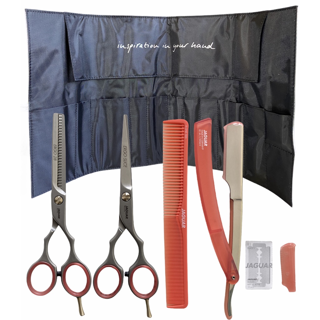 Kit Tesoura Jaguar Fio Navalha Desfiadeira Profissional 5.5