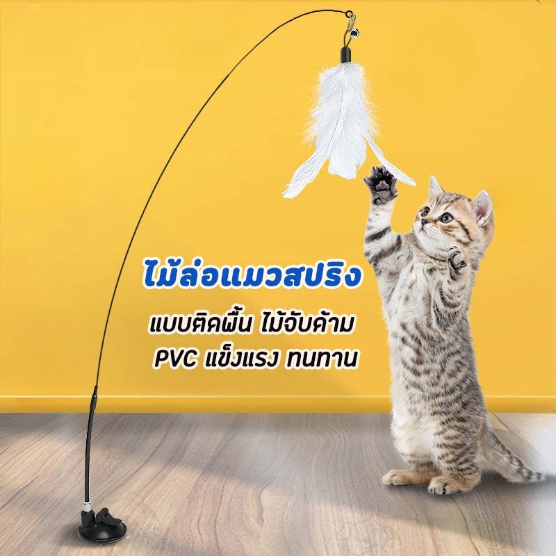 ✨😻﻿ ของเล่นล่อแมว ไม้แหย่แมว ล้อเลียน Cat Stick ไม้ตกแมว แบบปุ่มดูดสุญญากาศ ขนนก สําหรับแมว - ภาพที่ 6