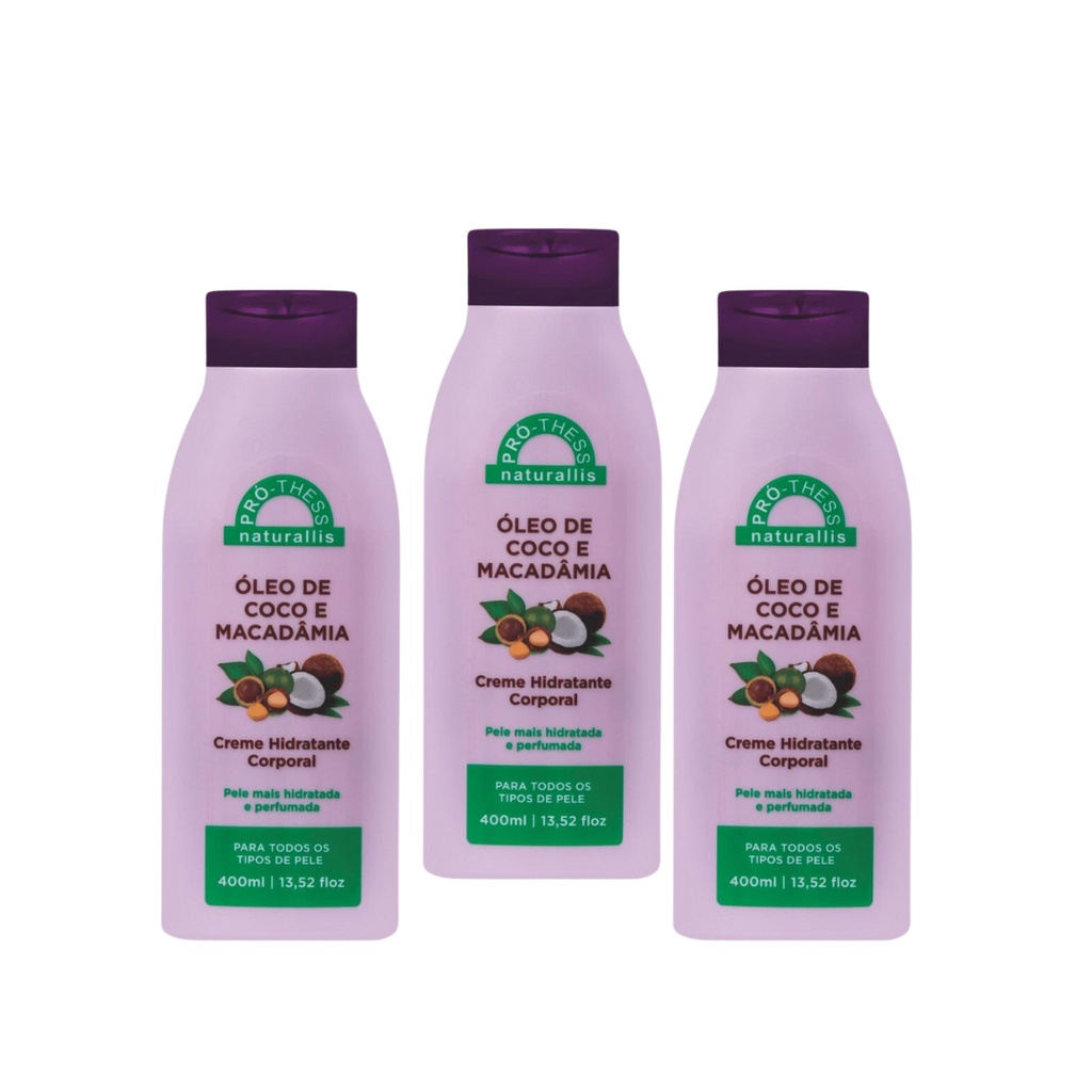 Kit 3 Hidratante Corporal Óleo de Coco e Macadâmia 400ml