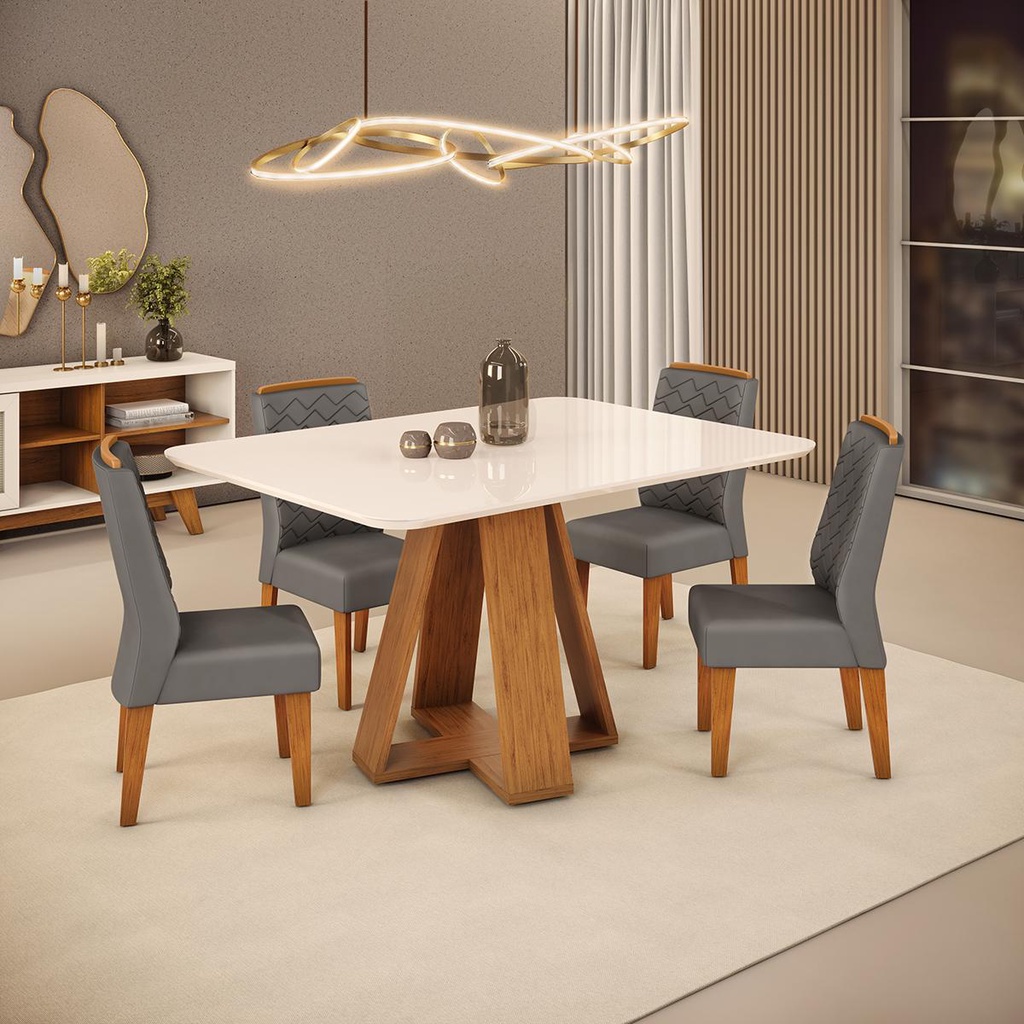 Conjunto de Sala Jantar 4 Cadeiras Chanfrado Curvo 120x90 DJ Móveis Kiara Freijo Lidia Lunar em Oferta na Shopee