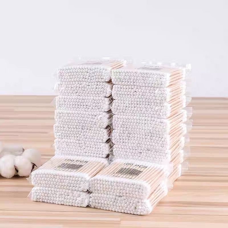 100 Pcs Bambu Duplo Cotonetes Varas De Madeira Orelhas De Limpeza Ferramentas De Maquiagem — imagem 2 de 2