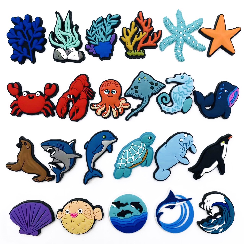 23 Estilos Animais Marinhos Tênis Encantos Sandálias Pingente Botão Original Sapato Tamanco Pinos Presentes Para Amigos