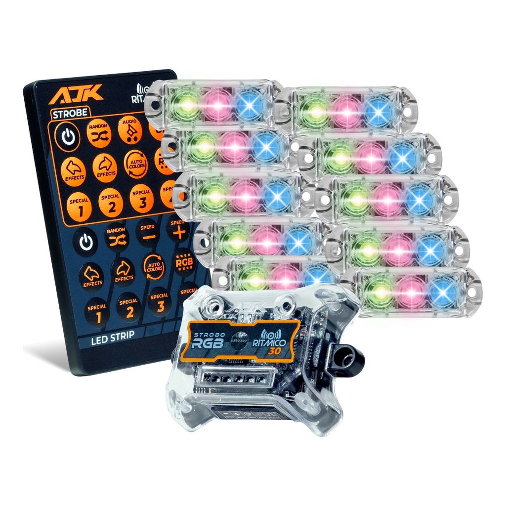 Kit Strobo AJK RGB Rítmico 3.0 + 10 Faróis 6W em Oferta na Shopee