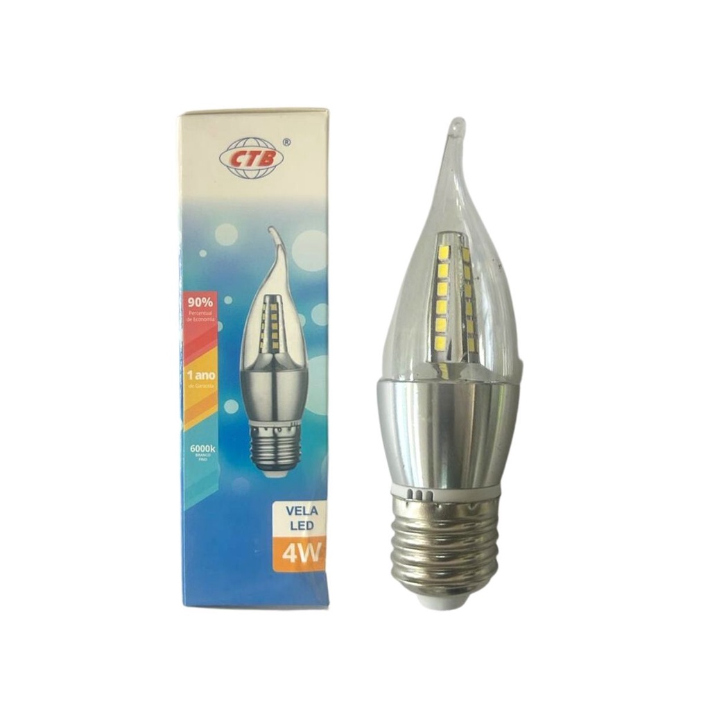 Lâmpada Led Vela 4w Bivolt 4d Base E27 Branco Frio 6000k em Oferta na Shopee
