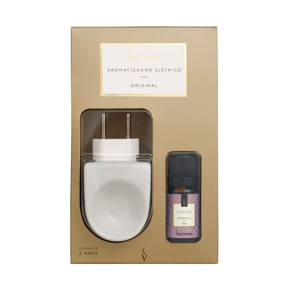 Kit Difusor Aromatizador Elétrico Original Porcelana + Essência Lavanda Via Aroma 10ml - P...