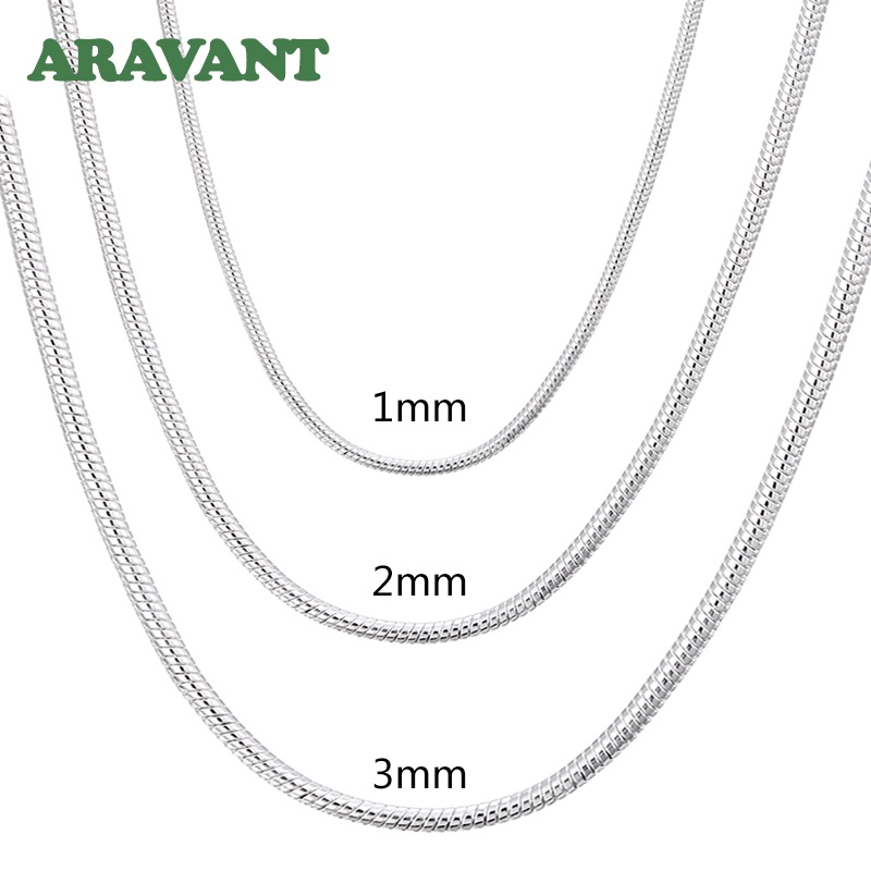 Aravant 925 Prata 1MM/2MM/3MM Colar De Corrente De Cobra Para Homens Jóias De Moda Feminina