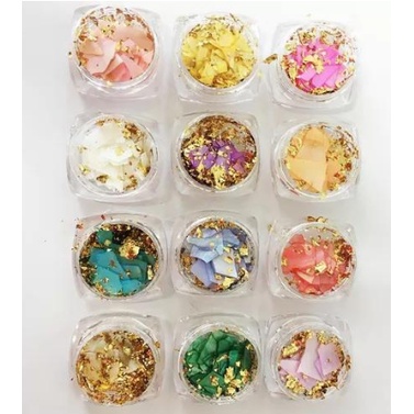 KIT MADREPEROLA COM FOLHA DE OURO DECORACAO UNHA NAIL DESIGN