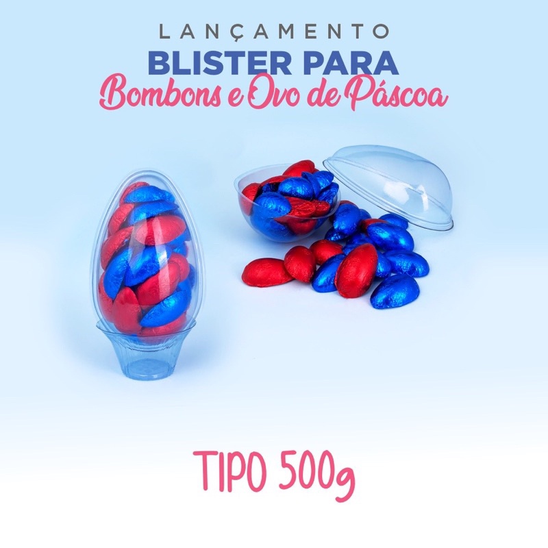 Blister Casca Ovo 500g Unitário / Blister para Ovo de Páscoa / Forma para ovo de chocolate / Berço para ovo de colher