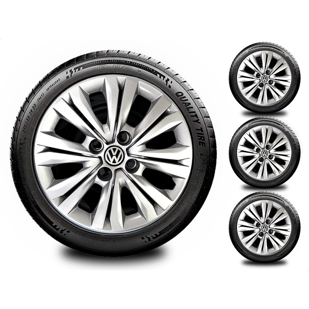 Jogo 4 Calota Vw Gol Voyage G4 G5 G6 G7 Aro 14 Prata 4 Furos Grid