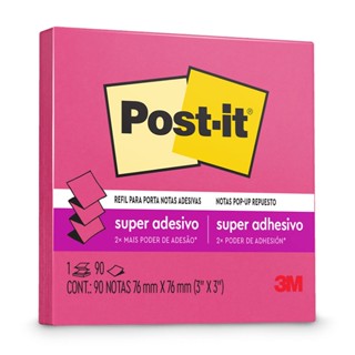 Bloco de notas super adesivas Post-it refil rosa neon 76x76mm 90 folhas 3M