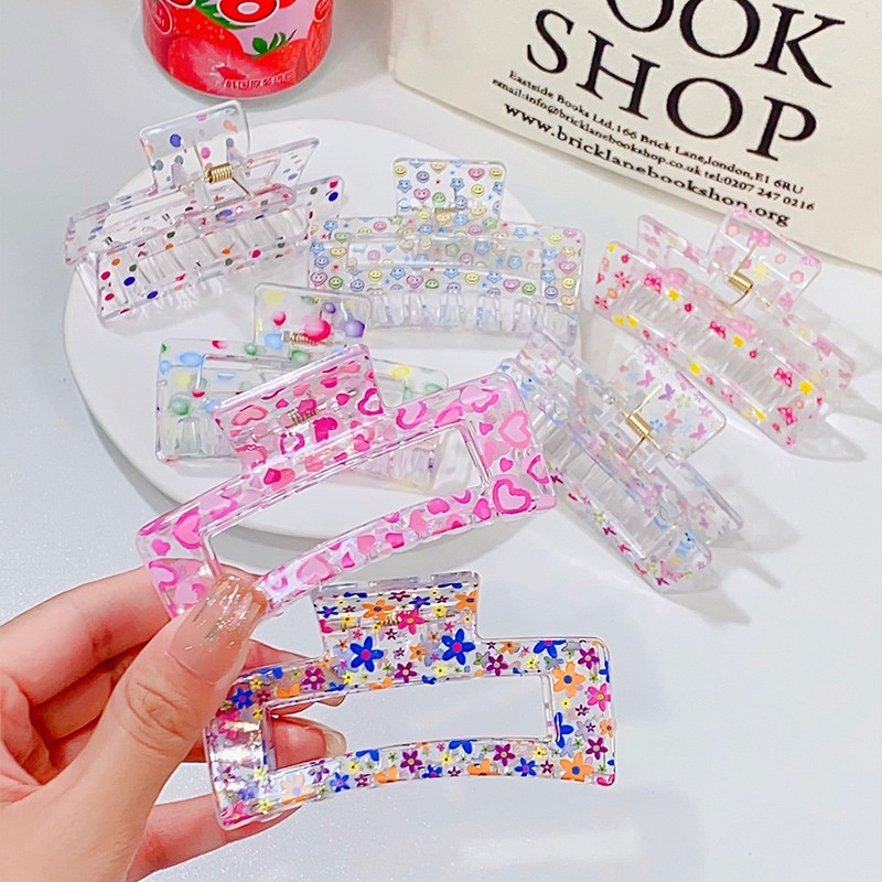 8,5cm Summer Small Fresh Floral Transparent Catch Clip Hairpin Ins Online Celebrity Hair Shark Acessórios