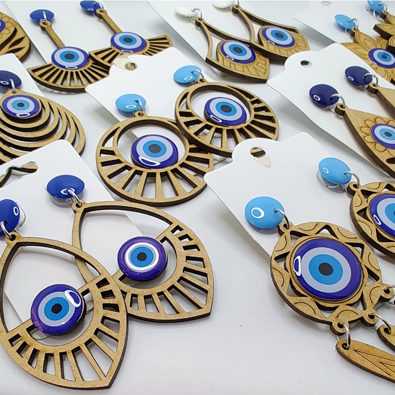 Brincos Femininos Olho Grego De Madeira E Resina 6 pares sortidos em Oferta na Shopee