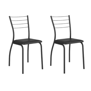 Conjunto 2 Cadeiras Tubo Preto Napa Preta Carraro em Oferta na Shopee