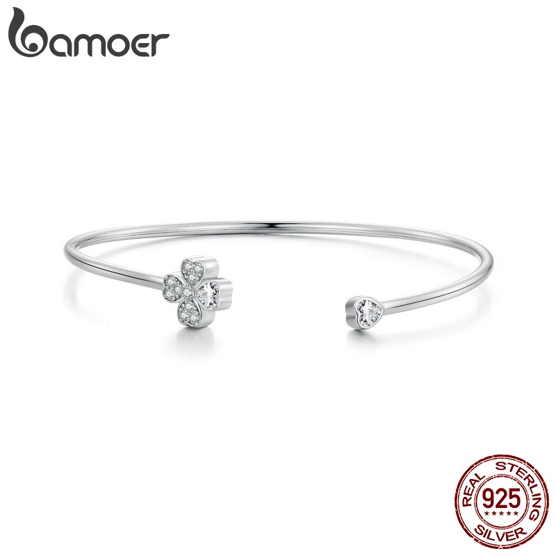 Bamoer S925 Sorte Pulseira De Quatro Folhas Abertura Ajustável Para Mulheres Jói