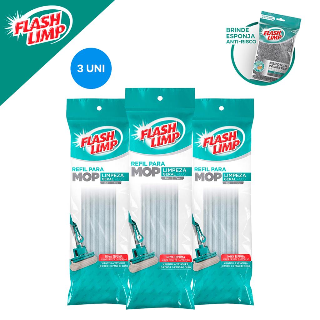 Refil Mop Limpeza Geral Plus Flash Limp + Esponja Poliester Para Limpeza Domestica em Oferta na Shopee