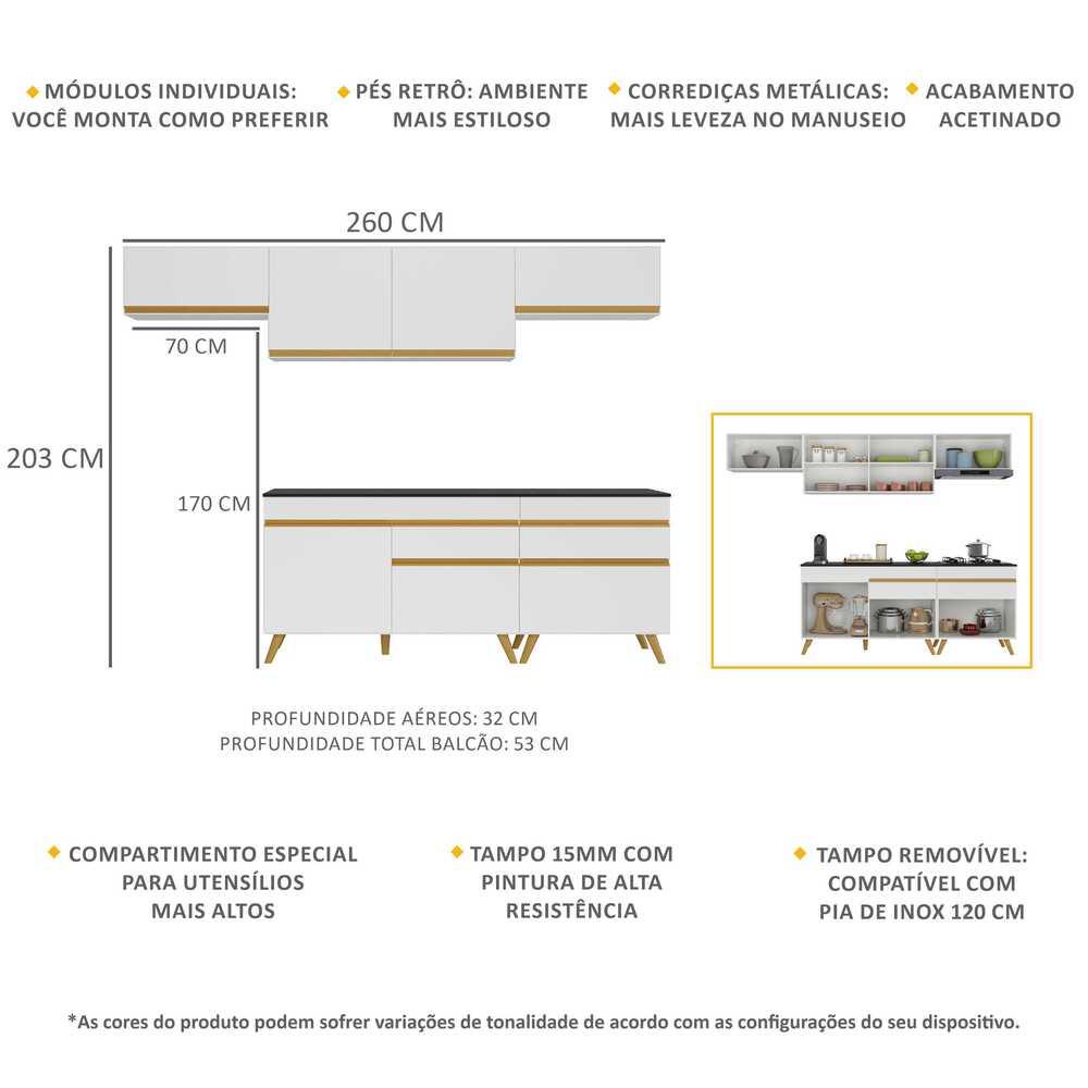 Detalhes do Armário de Cozinha Completa 260cm Veneza Multimóveis V3708