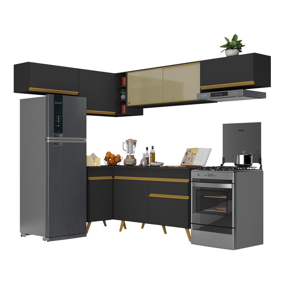 Cozinha Completa de Canto Veneza GB Multimóveis MP2060 com Armário e Balcão Preta