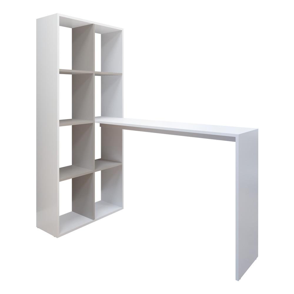 Escrivaninha/Mesa Office com Estante Lateral Multimóveis FG2561 Branca/Lacca Fumê em Oferta na Shopee