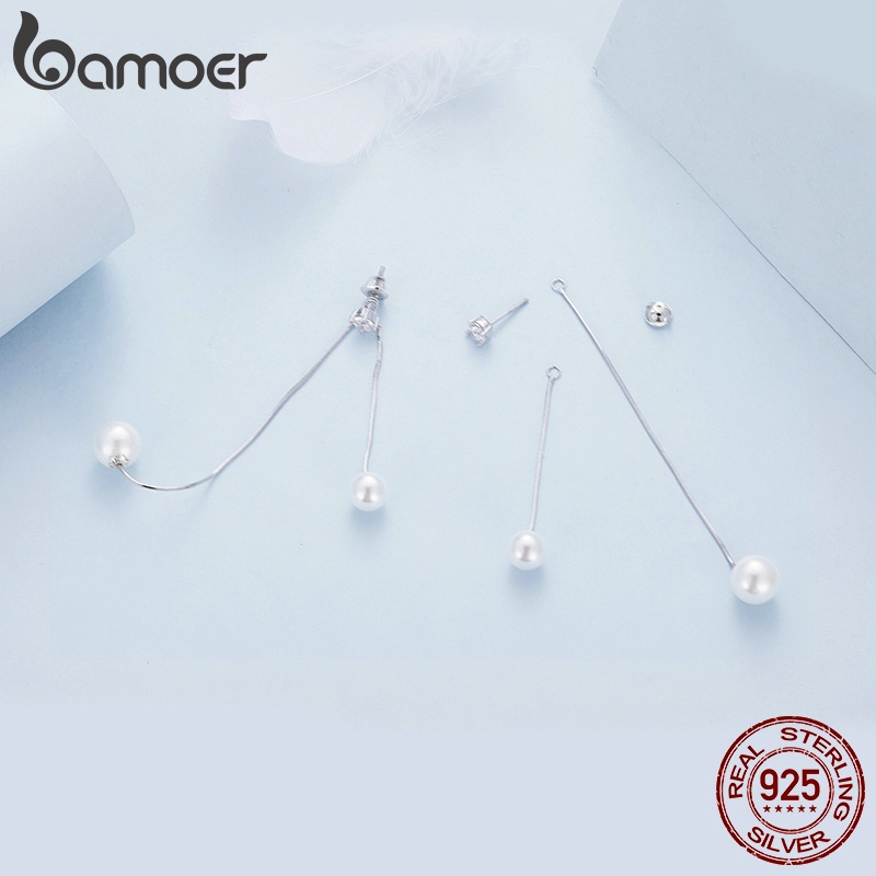 Detalhes do BAMOER 925 Orelha De Pérola De Prata Sterling Stud Com Brinco Tassel Presentes Elegantes De Joalheria
