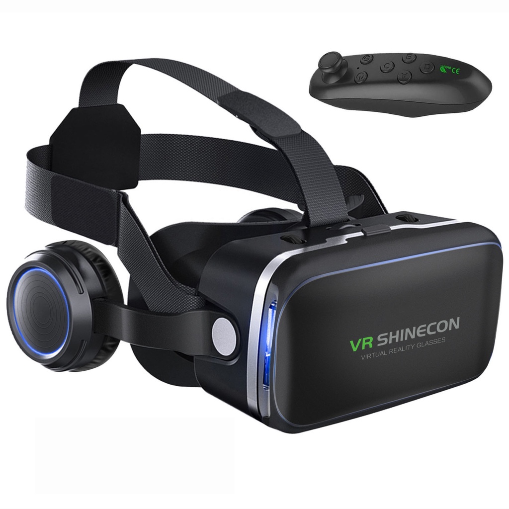 Shinecon 6 0 Óculos De Proteção De Realidade Virtual C/BT/Headset/3D Capacete Vr Box Óculos Realidade Virtual Controle Cardboard