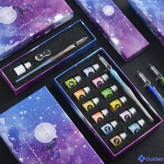 【 12pcs/set 】 glass Conjunto De Caneta Com Caixa Gift lover star crystal Pen De Vidro Imersão Dip Drawing Tools Starter Pack