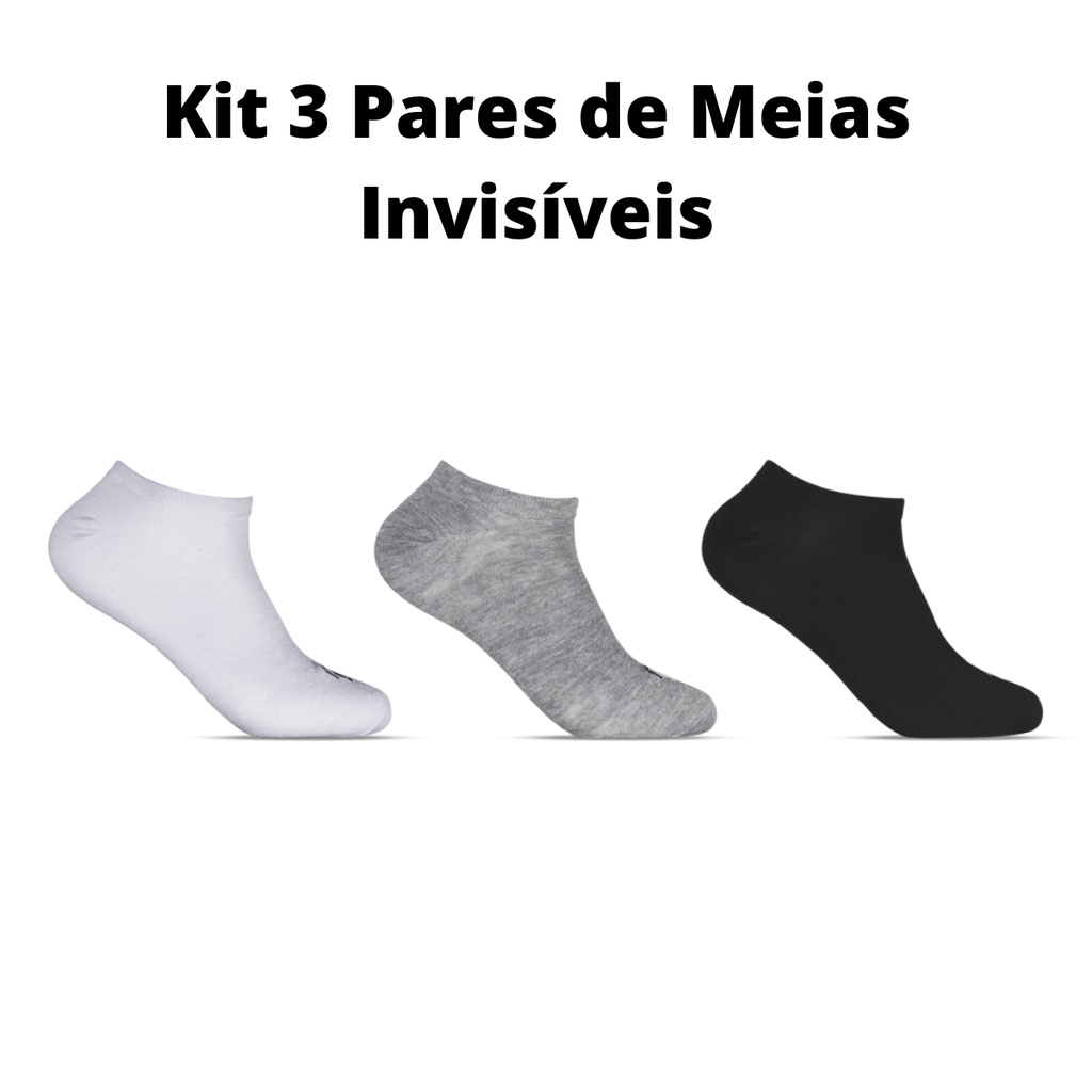 Kit 3 Pares Meia Soquete Unissex Masculino Feminino Invisível 39/43 em Oferta na Shopee