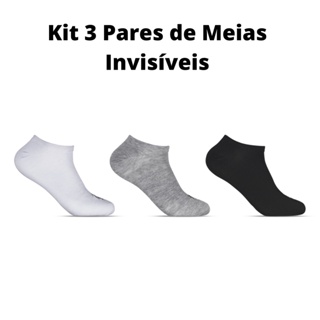 Kit 3 Pares Meia Soquete Unissex Masculino Feminino Invisível 39/43 em Oferta na Shopee