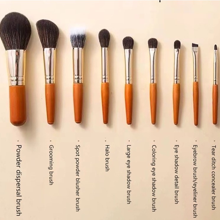 KIT 9pcs Conjunto De Pincéis De Maquiagem Protable Set Mini Blush Kit De Pincel Para Sobrancelhas Cosméticas