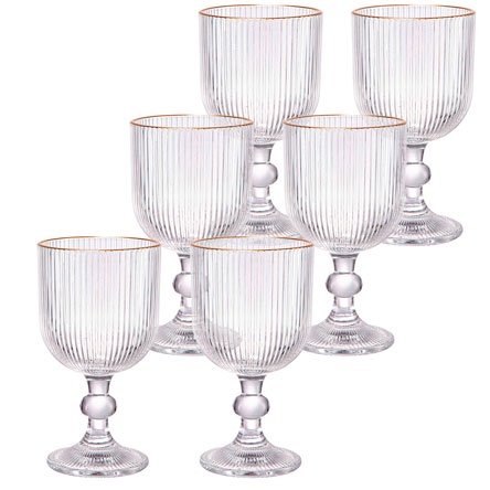 Jogo de 6 taças de vidro cameratta 365 ml Àgua Sucos Vinho Borda Filete Dourado ORIGINAL L...