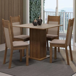 Conjunto Sala de Jantar Mesa Tampo de Madeira 4 Cadeiras Rustic/Crema/Sintético Bege Claire Madesa