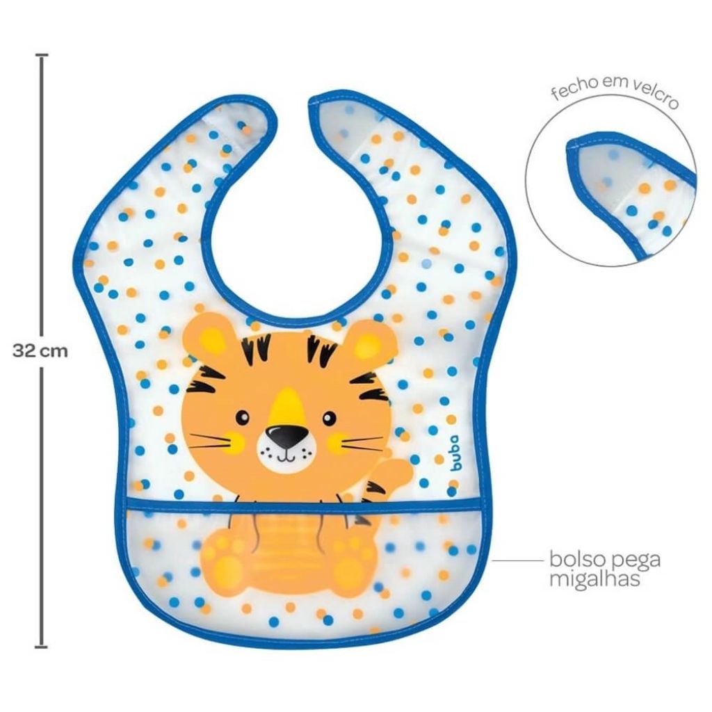 Detalhes do Babador Tigrinho Com Bolso Impermeável 13234 - Buba