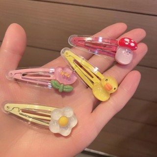 Novo Clip Transparente BB Flor De Cogumelo De Cabelo Borda De Pato Amarelo Fofo Cartoon Doce Lateral De Coração De Menina
