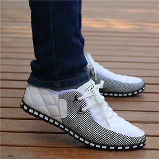 Sapatos De Couro Para Homens Casuais De Outono Tênis Brancos Leves E Respiráveis Condução Ponta Negócios