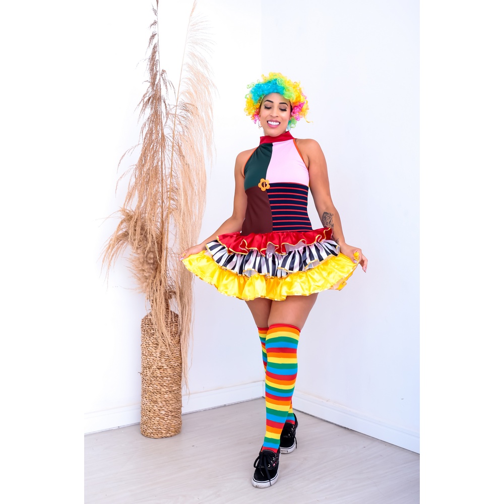 Fantasia Vestido Palhaça Adulto Feminina Carnaval Halloween Zumbi Terror Festa Circo