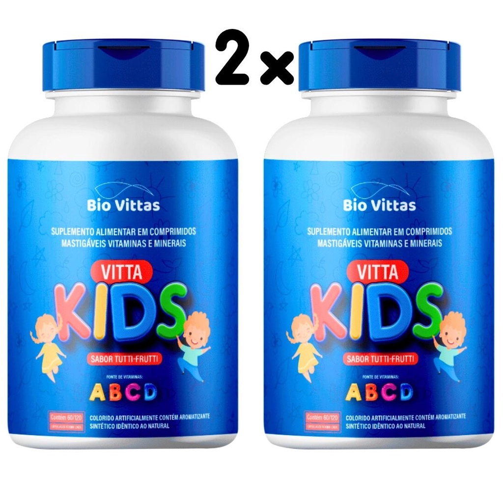 VittaKids - Vitamina Infantil Mastigavel Tutti-Frutti 60 Comprimidos - BioVittas Kit com 2