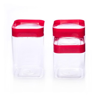 Conjunto de Potes de Plástico Quadrados com Tampa Rosca Plug Decora Vermelho 3 Peças