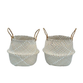Kit 2 cestos organizadores multiuso decorativo branco seagrass - Oikos em Oferta na Shopee