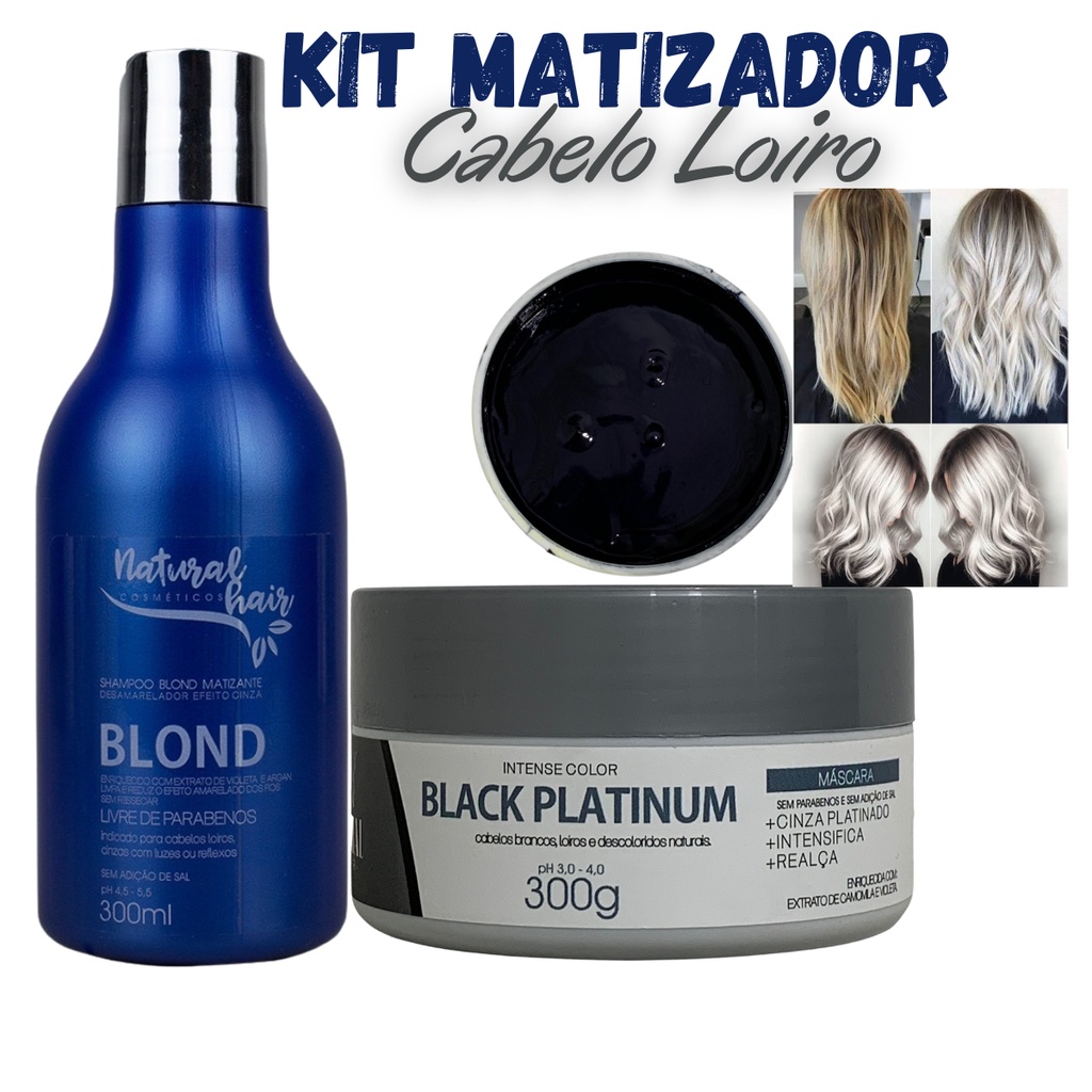 Kit Matizador Profissional Shampoo Blond Máscara Black Platinum Desamarelador Cabelo Loiro