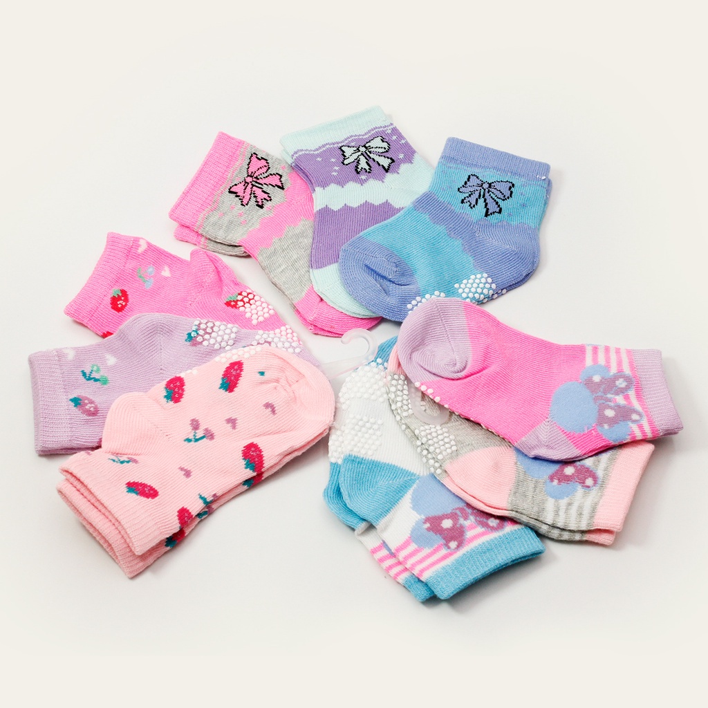 Kit 12 Pares Meias Infantil  Antiderrapante Meias MENINA/Femininas 0-10 Anos