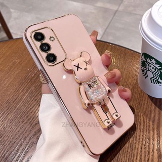 Caixa Macia De Silicone TPU Galvanizada Samsung a14 a54 a34 a14 4g a14 5g Ursinho De Doce Suporte Giratório 3D