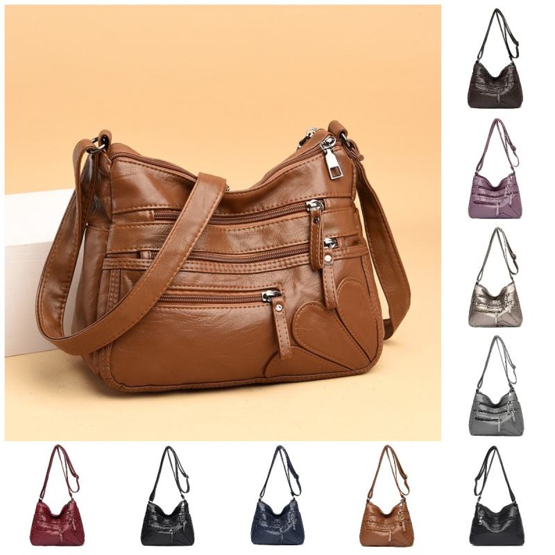 Bolsa Crazy Feminina De Couro Lavada Versão Coreana De Ombro Macio Grande Capacidade Diagonal Meia Idade