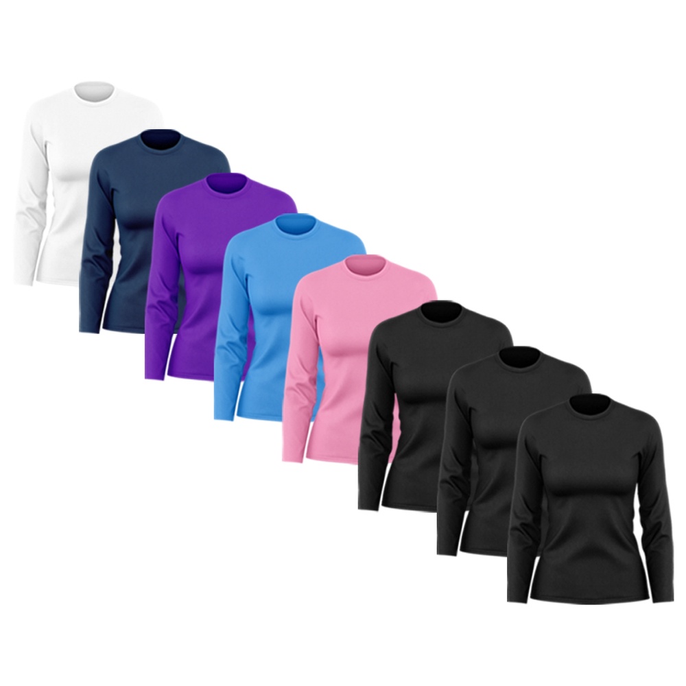 Kit 8 Camisetas Feminina Manga Longa Dry Fit Básica Lisa Proteção Solar UV Térmica Blusa Academia Esporte Praia
