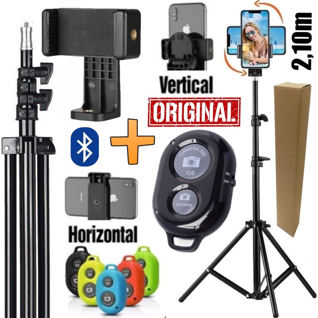 Tripé Profissional Câmera Suporte Vertical Apoio Celular Foto Selfie Make Gravação Vídeo Smartphone Youtuber + Controle