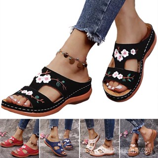 Sandalia Sandálias Cunha Femininas Antiderrapante Oco Flower Bordado Casual Chinelos Confortáveis Leve Um Passo Adequado Para Presente Do Dia Das Mães Tamanho 35-43