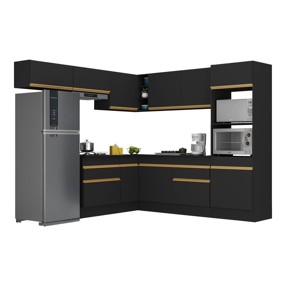 Cozinha Completa de Canto com Rodapé Veneza Multimóveis MP2105 com Armário e Balcão Preta - Home & Living