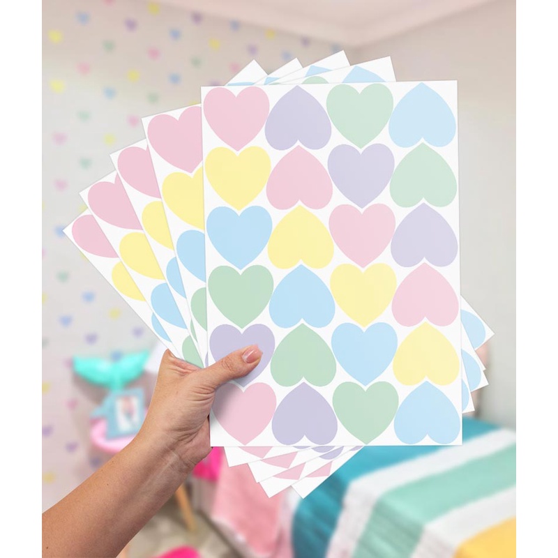 Adesivo Coração Candycolor Tons Pastéis Minimalista Quarto Infantil Feminino Decoração Bebê Menina  Adesivos coloridos tons pastéis