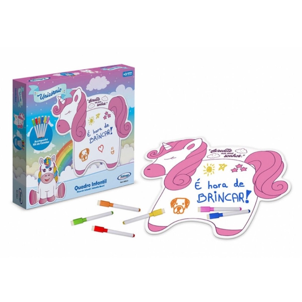 Brinquedo para Crianças Quadro Lousa Infantil Unicórnio C/ Kit de Canetinha Xalingo - 5322.1 em Oferta na Shopee
