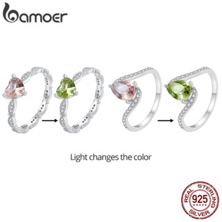 BAMOER 925 Prata Esterlina Muda De Cor Com Coleção De Anéis Em Forma De Coração Leve Jóias De Moda Presente De Aniversário